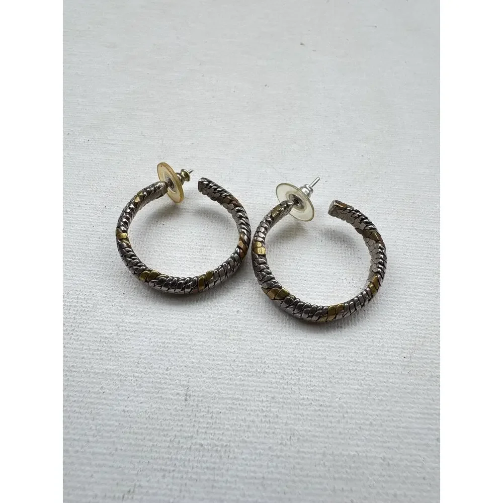 Vintage Sterling Silver and Brass Hoop Earrings 18 Grams Laton Mexico